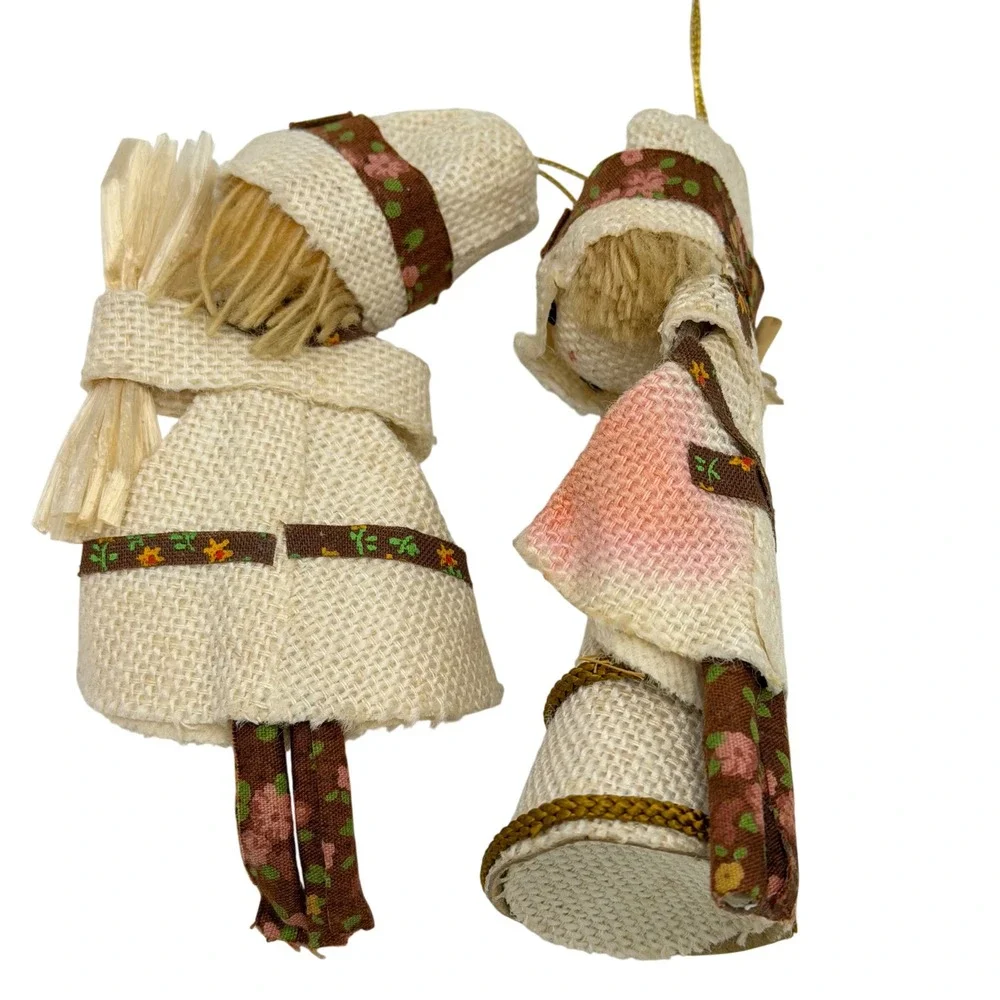 Vtg 1970s Raggedy Ann Burlap Pioneer‎ Newsboy Christmas Ornaments Swedish Lot 6